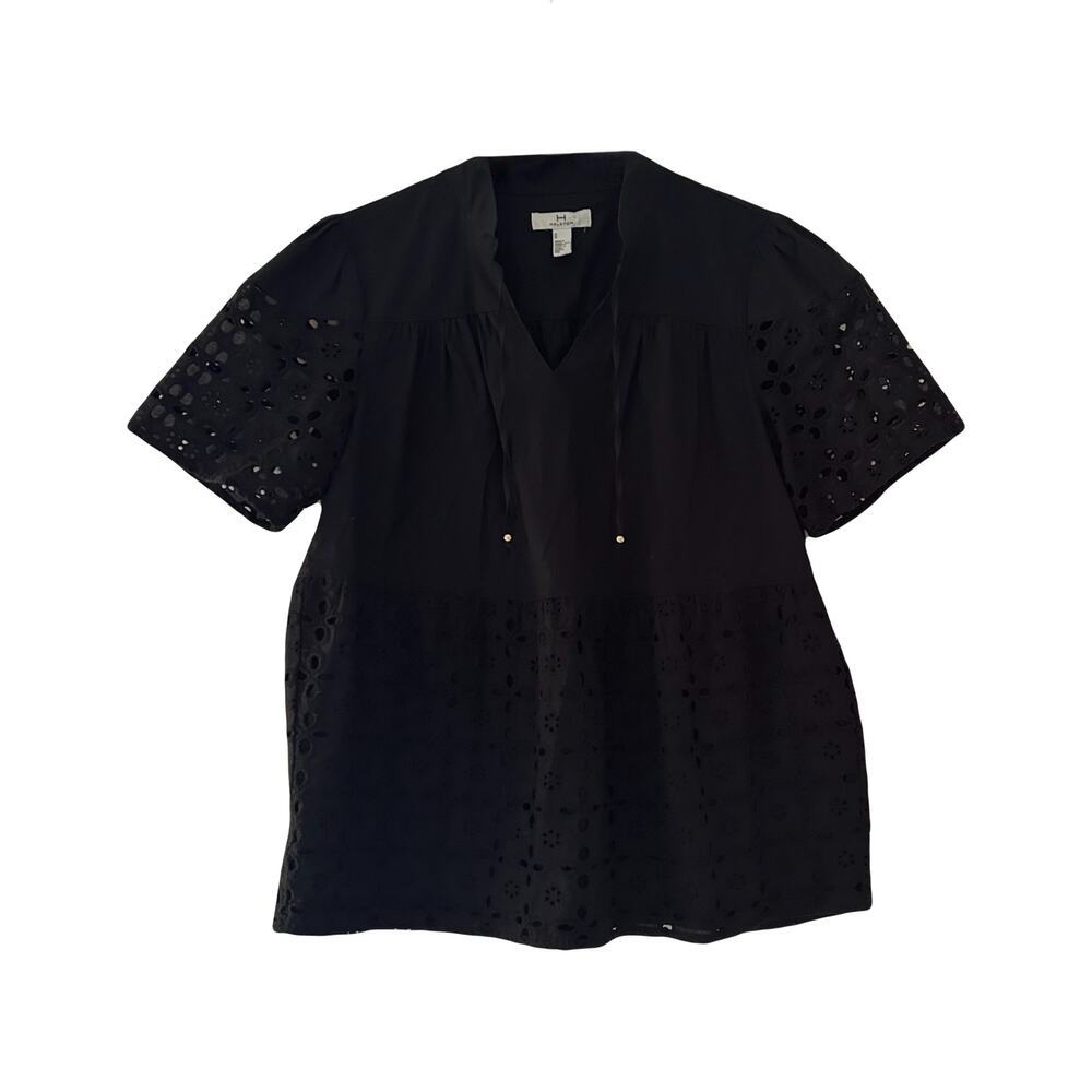 Halston Short Sleeve Eyelet Blouse Sz M